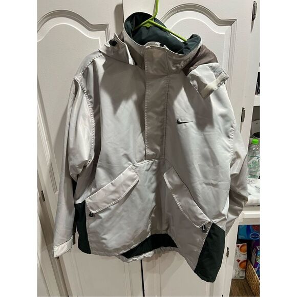 Vintage Nike Anorak Light Jacket Sz XL White 90s Fleece Lined Embroidered Swoosh